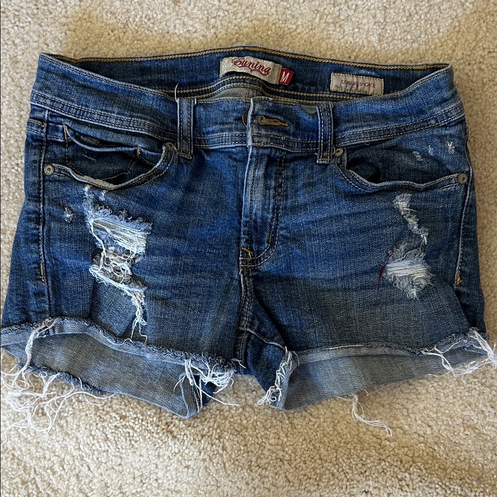 eunina Distressed Blue Denim Jean Shorts